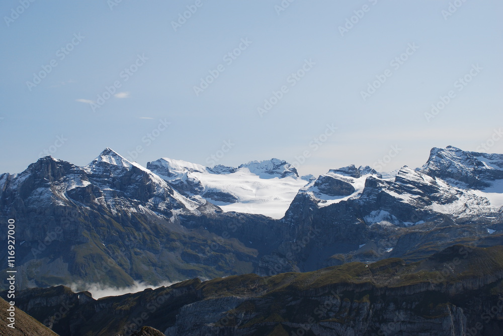 Back light mountain panorama Swiss alps