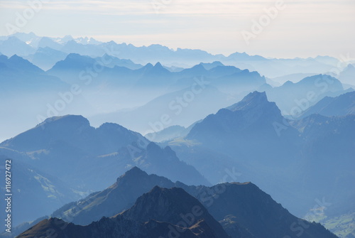 Blue mountain ranges silhouette