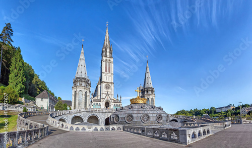 Panoramic view of Rosary Basilica in Lourdes photo
