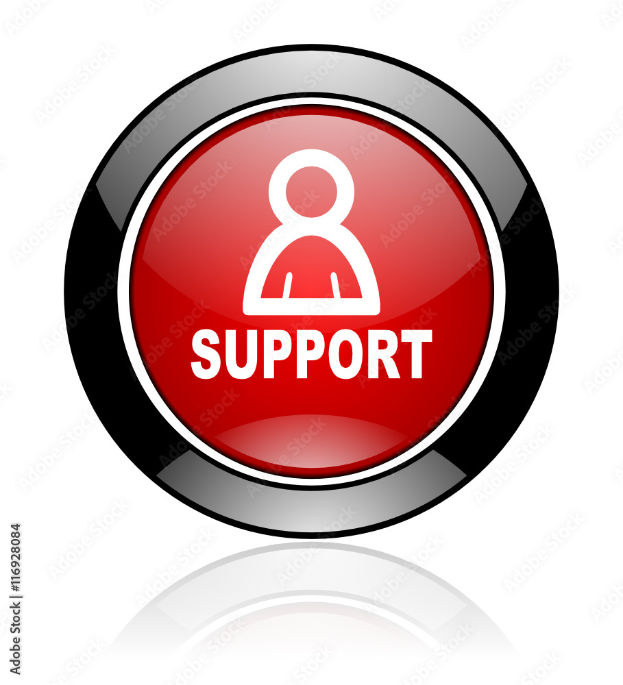 Red and black glossy round support vector icon. Modern design circle service button. Red and black glossy round support vector icon. Modern design circle service button.