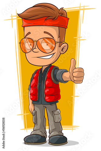 Cartoon hitch-hiking man in sunglasses