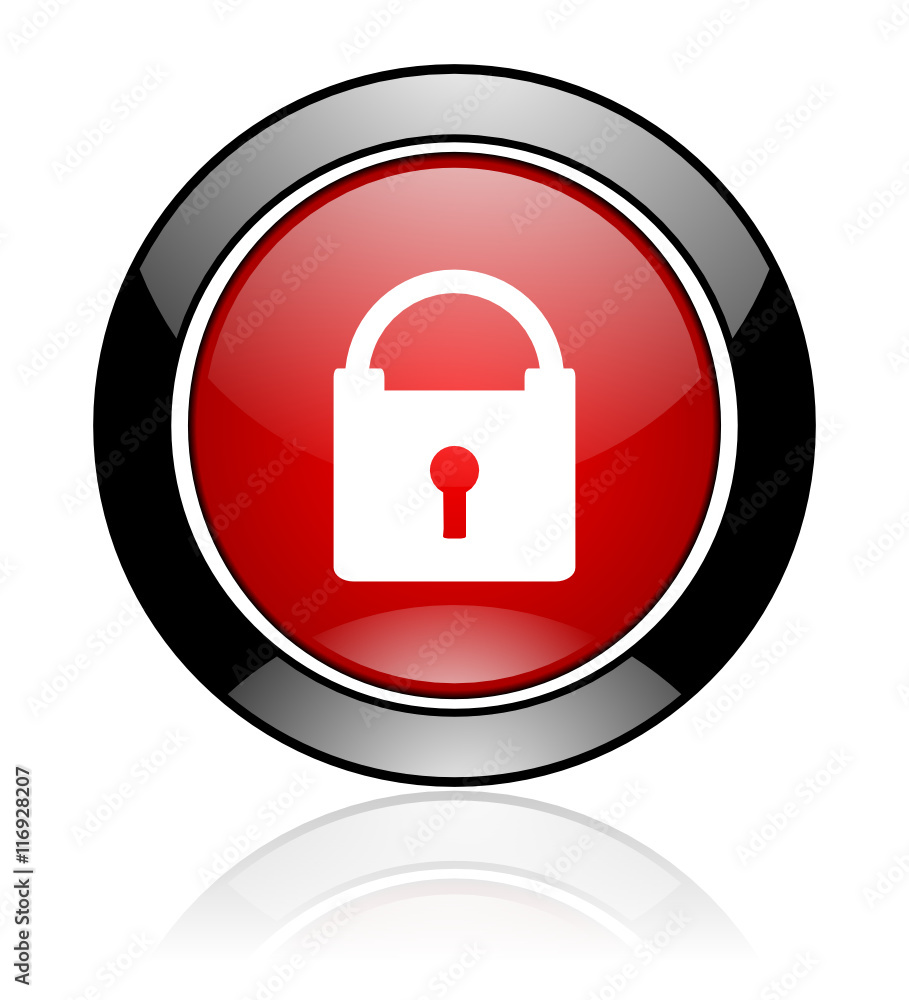 Modern design red and black glossy round web padlock vector icon Modern design red and black glossy round web padlock vector icon