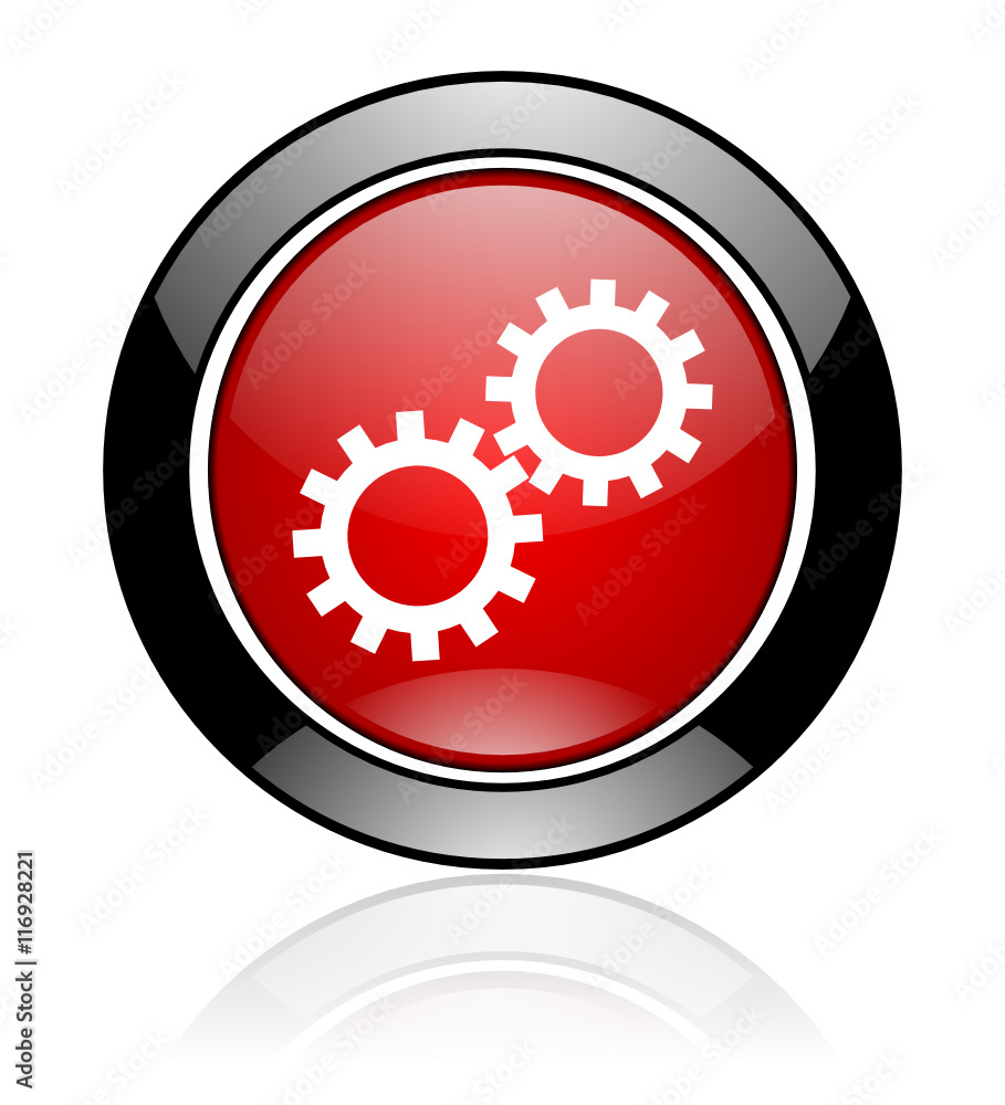 Modern design red and black glossy round web settings vector icon Modern design red and black glossy round web settings vector icon