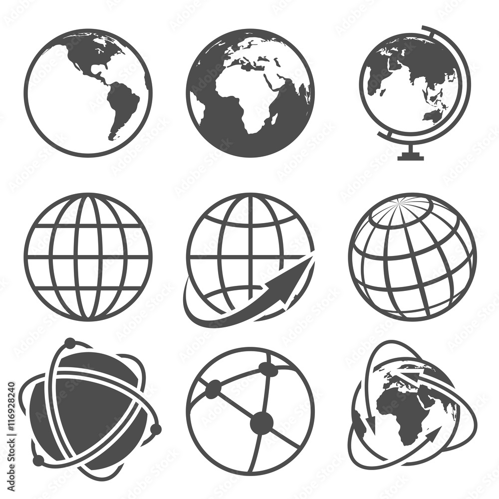 Globe earth vector icons set - obrazy, fototapety, plakaty 