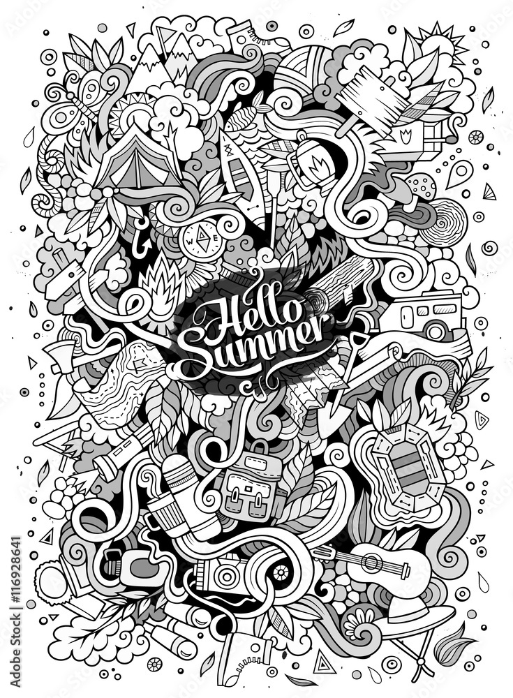 Cartoon hand-drawn doodles camp illustration Cartoon hand-drawn doodles camp illustration