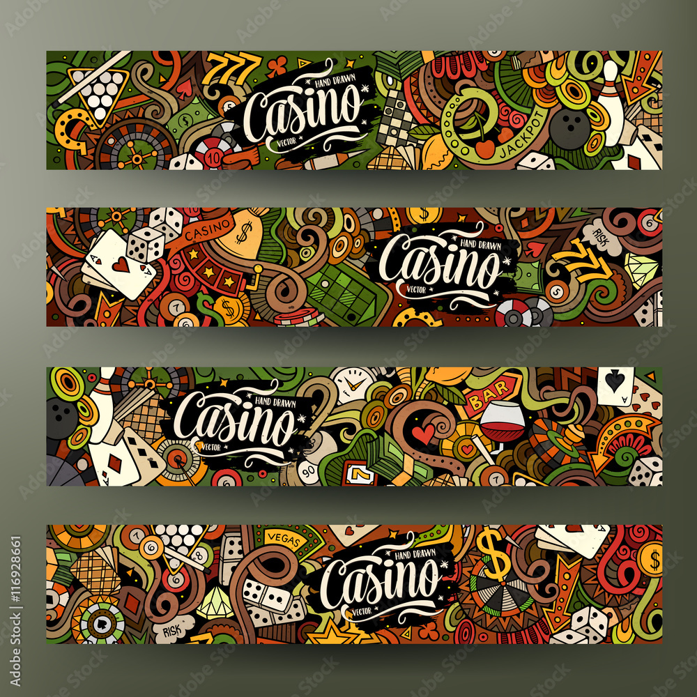 Cartoon vector doodles casino banners