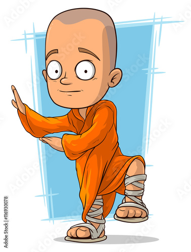 Cartoon young buddhist monk