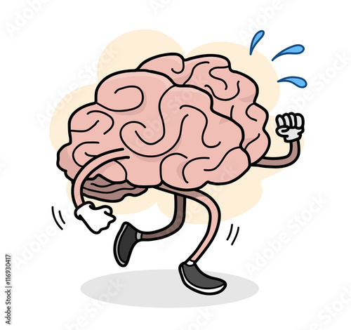 Brain Exercise Vector Illustration. A hand drawn vector cartoon illustration of a brain exercising itself.