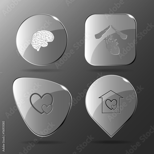 4 images: brain, heart protect, careful heart, orphanage. Medica