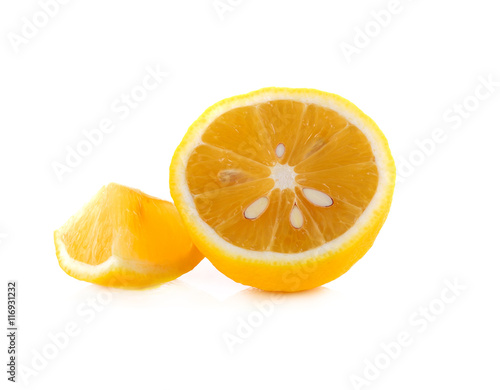 Yellow lemon slices on white background
