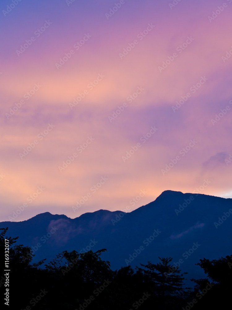 Colorful Sky over the mountain in evening