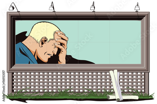 People in retro style. Upset man clutching his head.