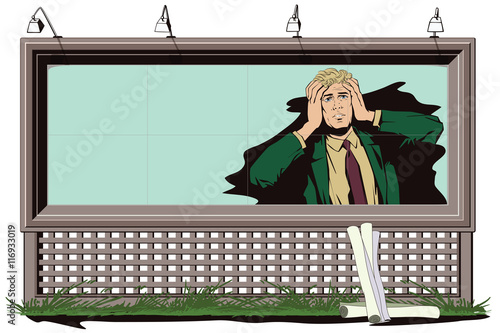 People in retro style. Upset man clutching his head.
