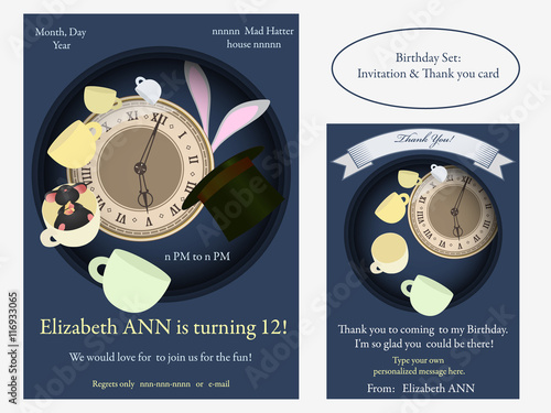 Alice in Wonderland. Mad tea party Birthday Invitation.
