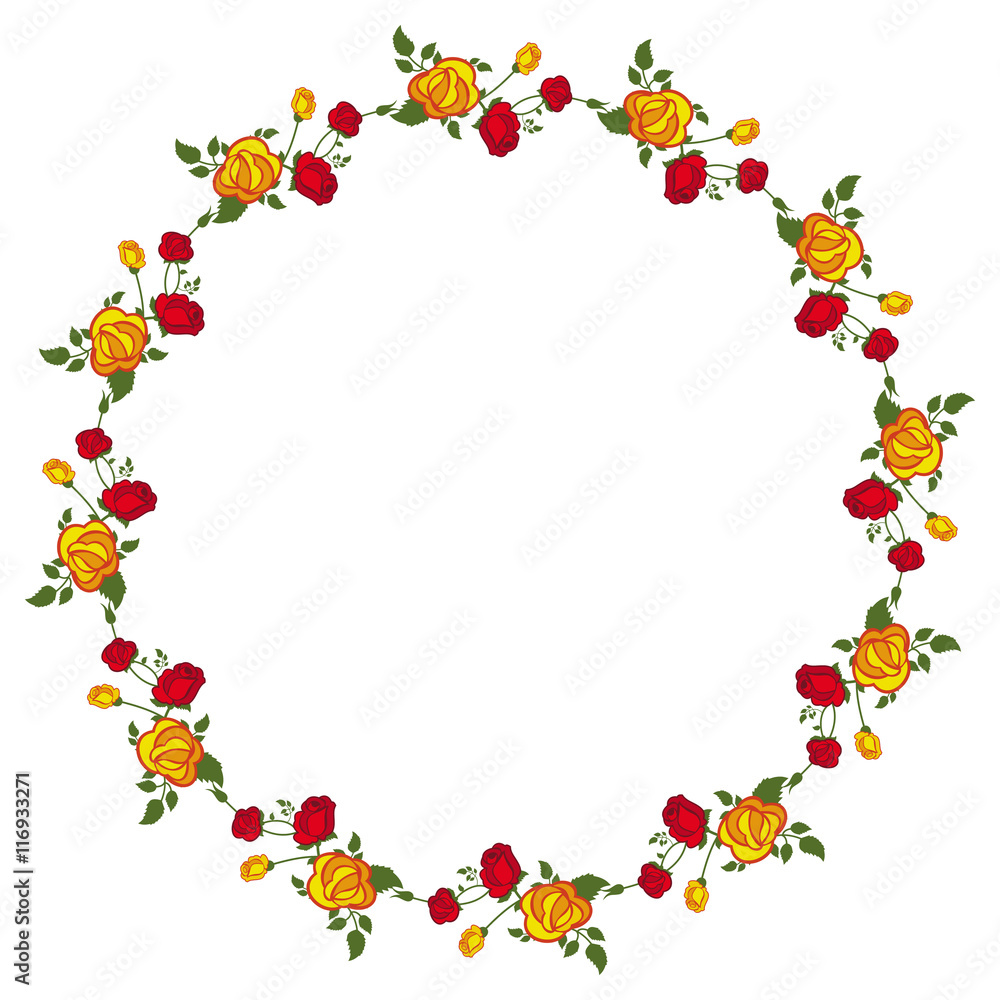 Round frame with red and yellow roses. Vector clip art. Round frame with red and yellow roses. Vector clip art.