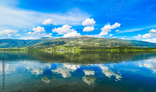 Ioannina lake Pamvotida in Epirus Region, Greece. Artistic panor
