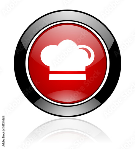 Red and black round glossy web cook vector icon