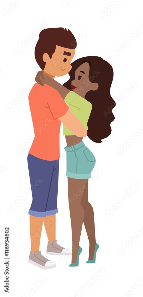 Fototapeta premium Kissing couple vector illustration.