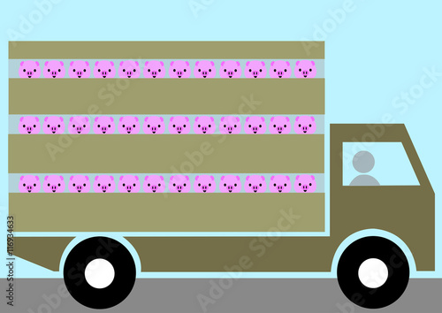 Illustration Transport von lebenden Schweinen; Nutztiere; landwirtschaft; Schlachtvieh; LKW