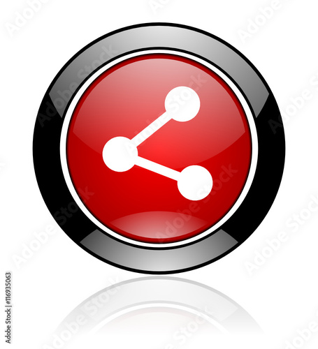 Modern design red and black circle vector share icon. Round web net button. 
