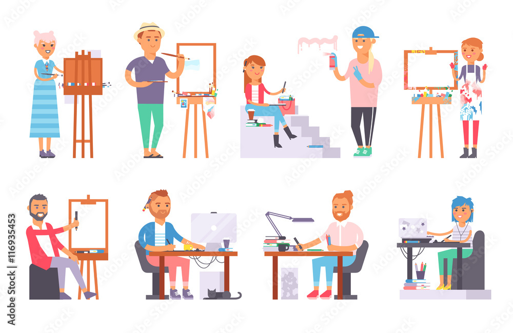 Artist creative people vector set. Artist creative people vector set.