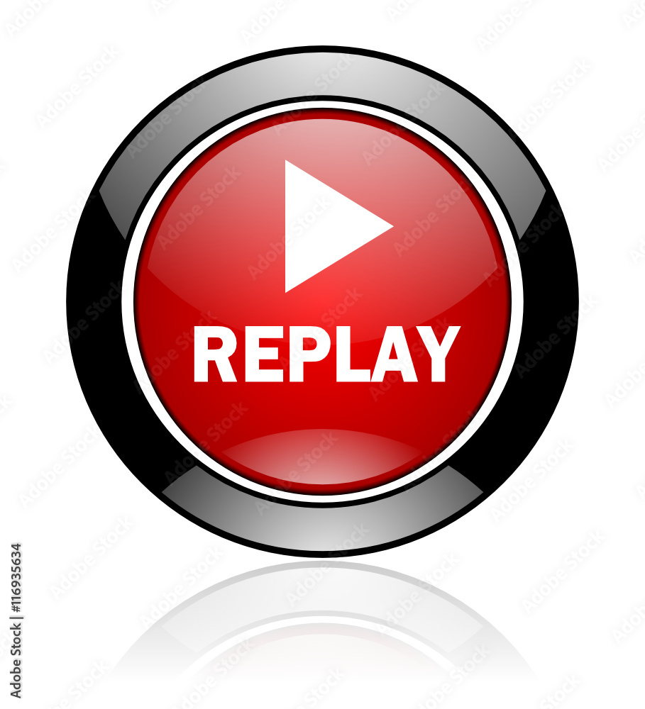 Modern design red and black circle vector replay icon. Round web play button. Modern design red and black circle vector replay icon. Round web play button.