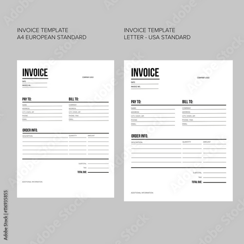 Invoice / business template - European and USA standard paper