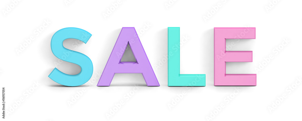 SALE- bunte Buchstaben (3D-Optik) auf weissem Hintergrund SALE- bunte Buchstaben (3D-Optik) auf weissem Hintergrund