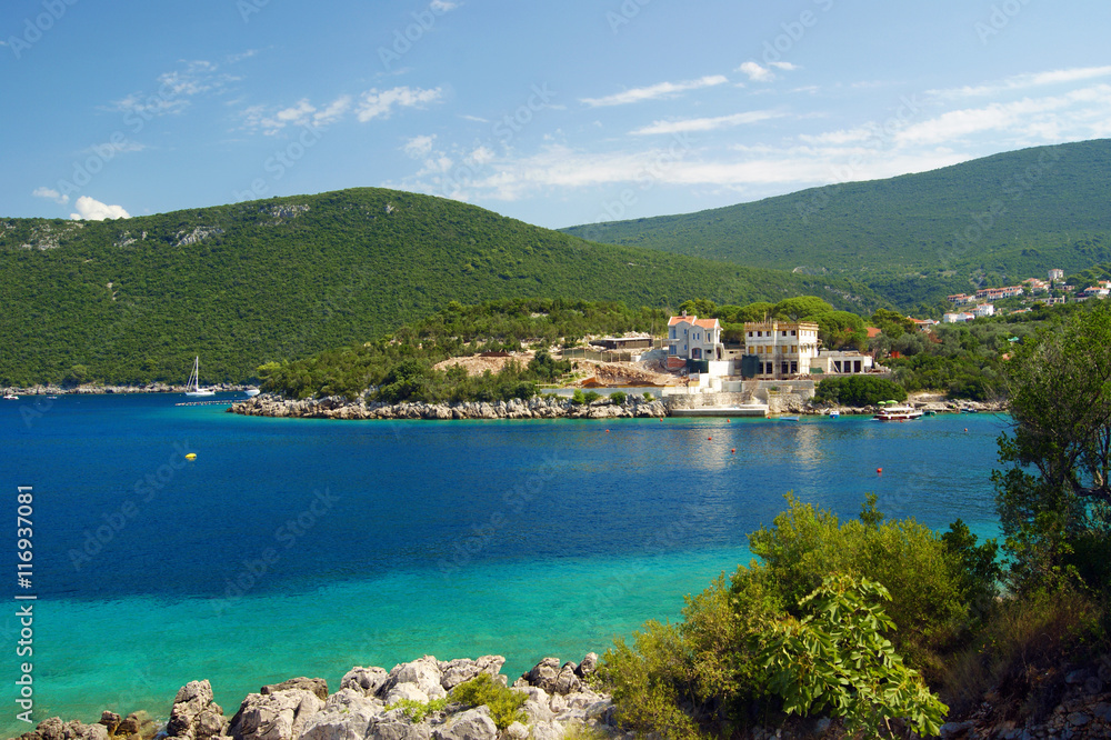 Bright summer seascape with Lustica peninsula in Montenegro