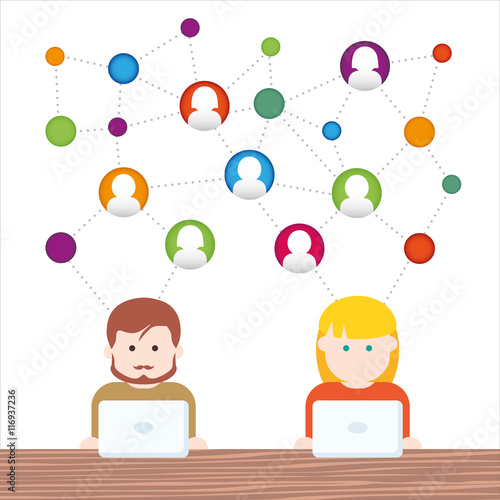 Social Media network people with computers vector illustration