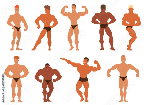 Mens physics bodybuilders vector illustration.