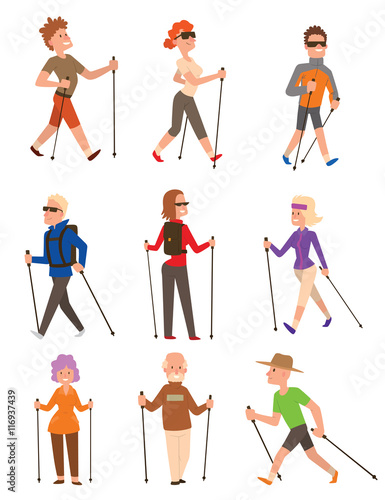Nordic walking sport vector people