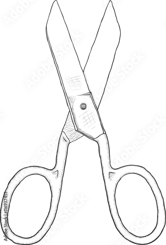 Monochrome vector artwork - dressmaker scissors on white