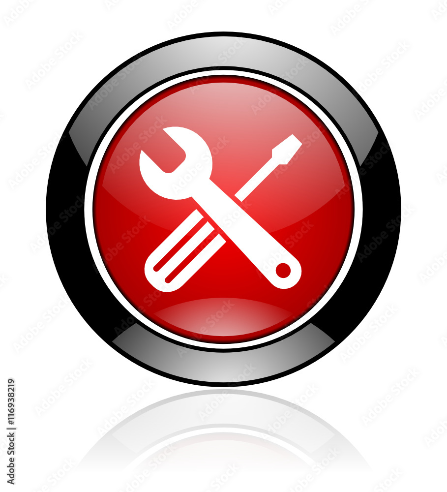 Round red and black glossy tools vector icon Round red and black glossy tools vector icon