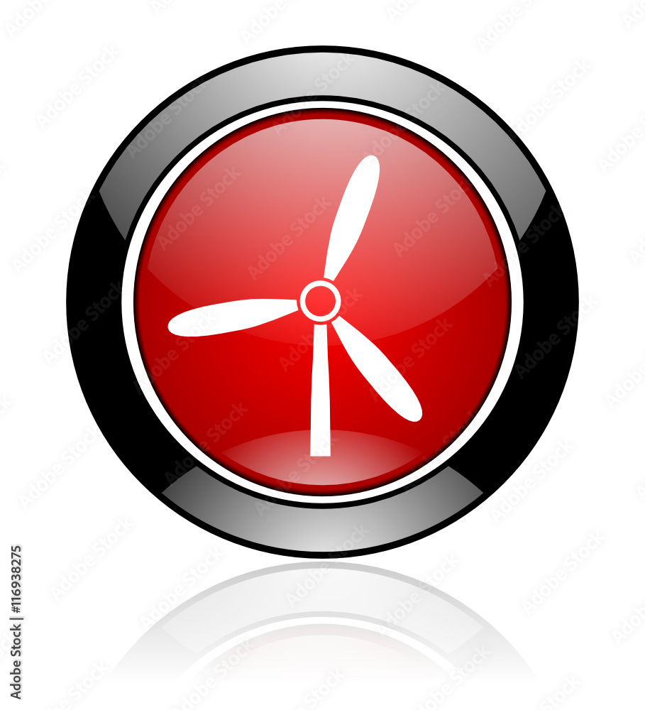Modern design red and black circle vector windmill icon. Round web electricity button. Modern design red and black circle vector windmill icon. Round web electricity button.