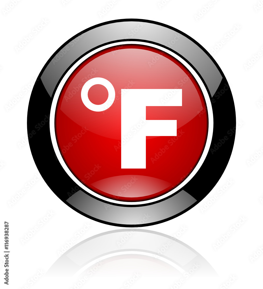 Modern design red and black circle vector temperature icon. Round web fahrenheit button. Modern design red and black circle vector temperature icon. Round web fahrenheit button.
