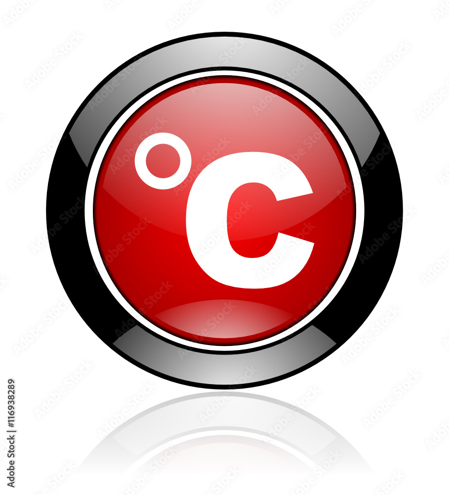 Modern design red and black circle vector icon. Round web celsius button. Modern design red and black circle vector icon. Round web celsius button.