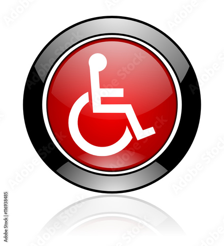 Modern design red and black round wheelchair vector icon