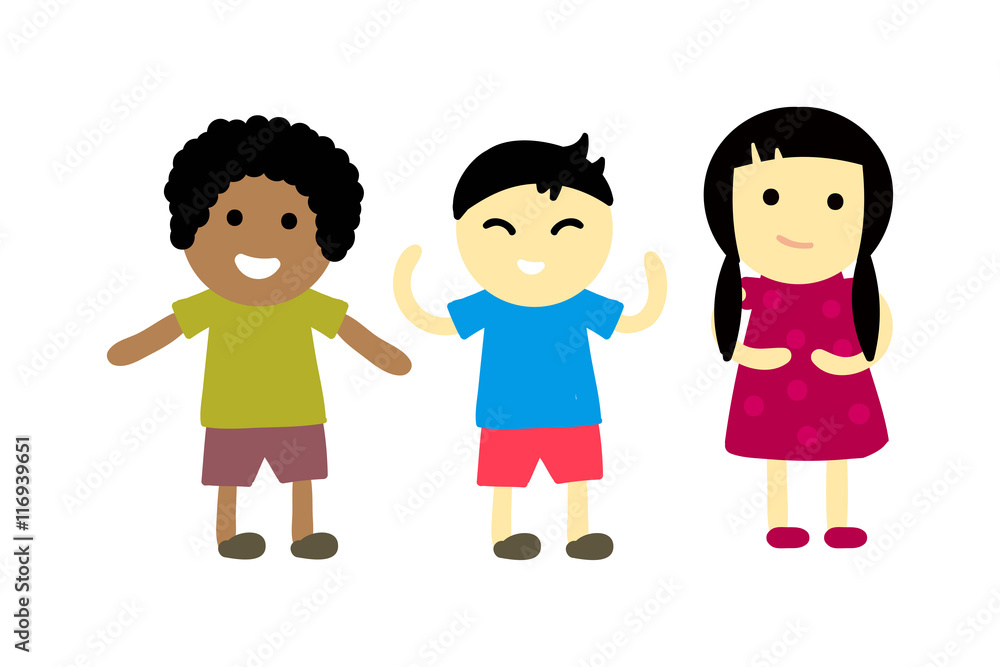 Group of school kids children together. Different nations happy character together concept vector. Little cute primary school children. School kids positive smiling children