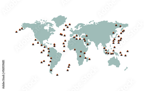 Volcano map nature vector isolated. Crater mountain volcano hot natural eruption nature. Volcano erupt ash fire hill landscape outdoor geology exploding ash. Earthquake map