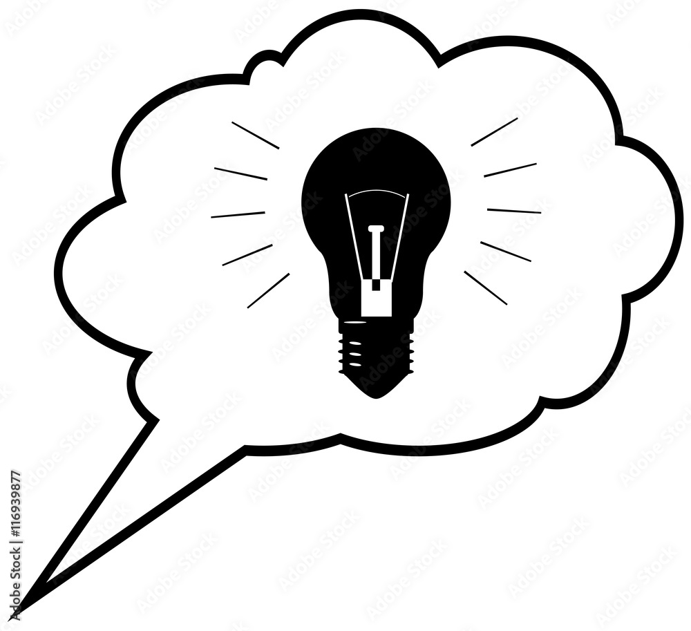Genius idea - lightbulb in speech bubble cloud. Vector illustrat Genius idea - lightbulb in speech bubble cloud. Vector illustrat