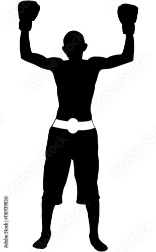Boxer winner exults - vector silhouette