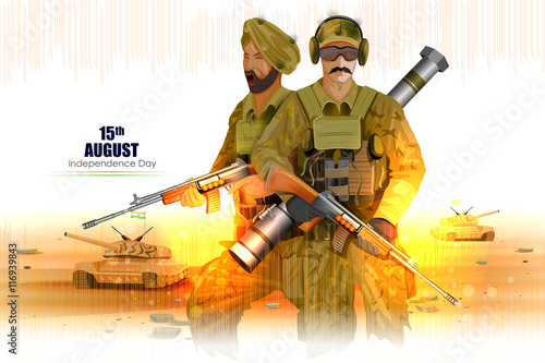 Soldier on Indian Independence Day celebration background