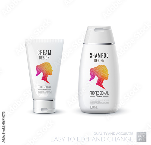 Abstract body care cosmetic brand concept. Tube cream, shampoo p