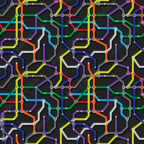 Colorful metro scheme background. Abstract seamless vector patte