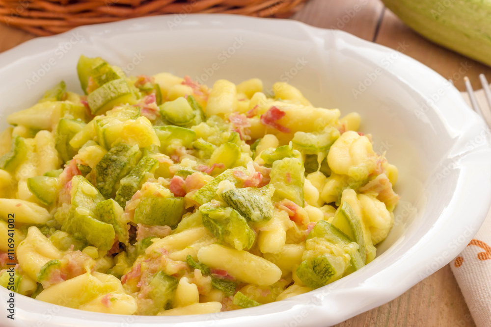Cavatelli pasta with bacon and courgettes Cavatelli pasta with bacon and courgettes