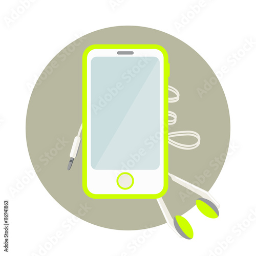 Cell phone with headphones. Vector illustration.
