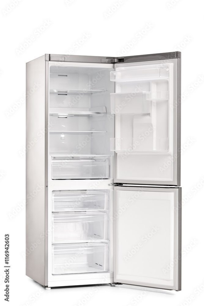 Vertical shot of a new empty refrigerator Vertical shot of a new empty refrigerator