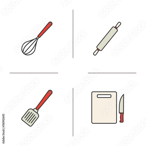 Kitchen instruments color icons set
