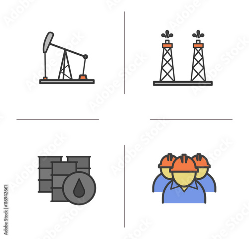 Oil industry color icons set